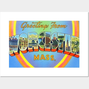 Greetings from Worcester Massachusetts - Vintage Large Letter Postcard Posters and Art